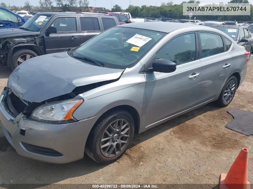 2014 Nissan Sentra Sv VIN: 3N1AB7AP9EL670744 Lot: 40299722