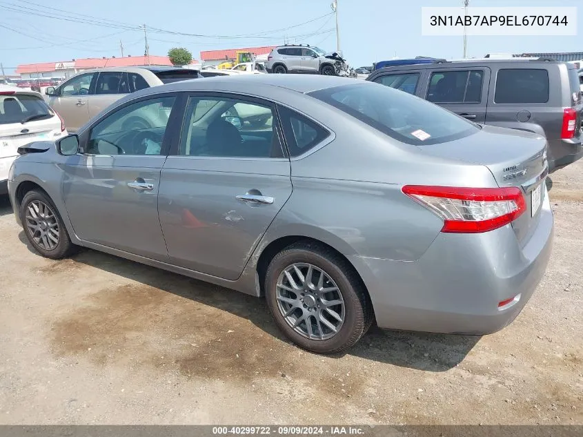 2014 Nissan Sentra Sv VIN: 3N1AB7AP9EL670744 Lot: 40299722