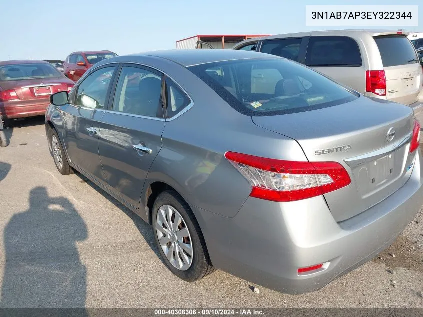 2014 Nissan Sentra Sv VIN: 3N1AB7AP3EY322344 Lot: 40306306