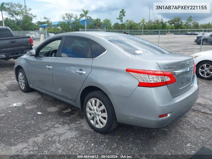 2014 Nissan Sentra Sv VIN: 3N1AB7APXEY221155 Lot: 40314812