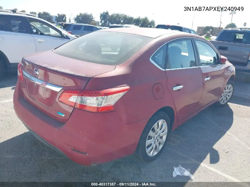 2014 Nissan Sentra S/Sv/Sr/Sl VIN: 3N1AB7APXEY240949 Lot: 40317357