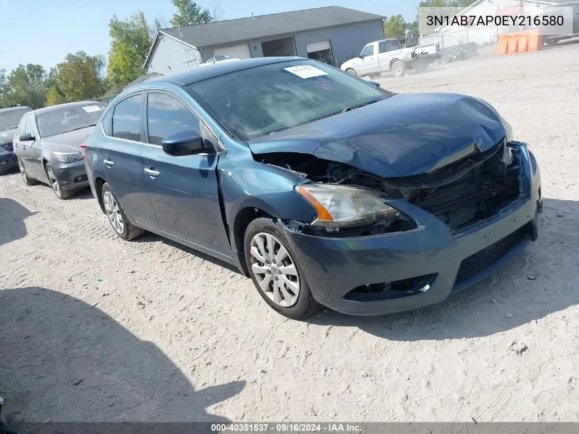 2014 Nissan Sentra Fe+ S/Fe+ Sv/S/Sl/Sr/Sv VIN: 3N1AB7AP0EY216580 Lot: 40351537