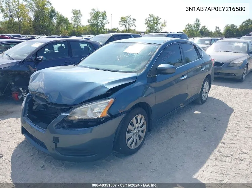 2014 Nissan Sentra Fe+ S/Fe+ Sv/S/Sl/Sr/Sv VIN: 3N1AB7AP0EY216580 Lot: 40351537