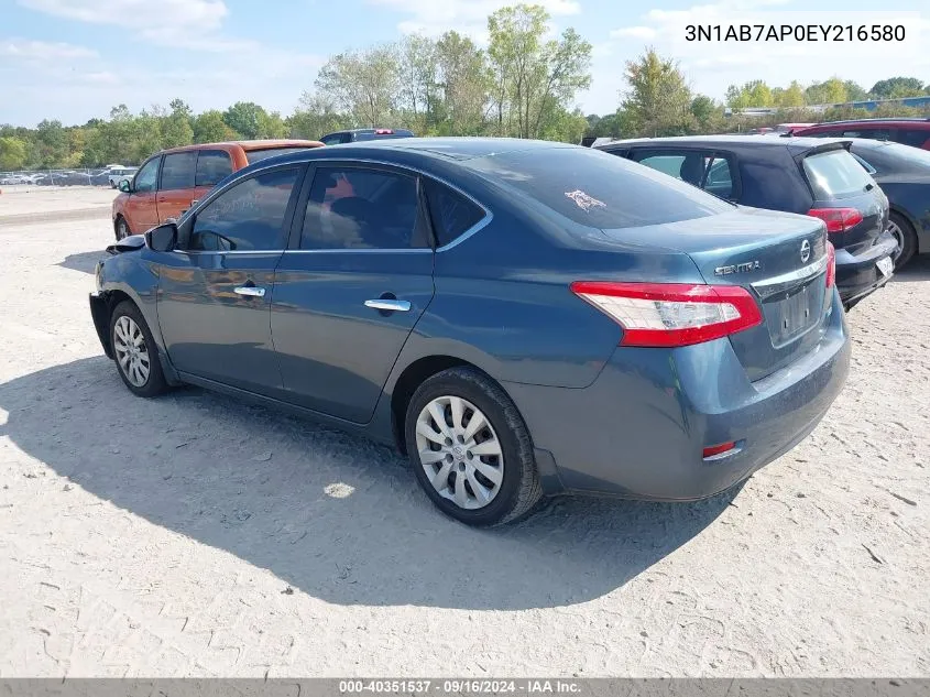 2014 Nissan Sentra Fe+ S/Fe+ Sv/S/Sl/Sr/Sv VIN: 3N1AB7AP0EY216580 Lot: 40351537