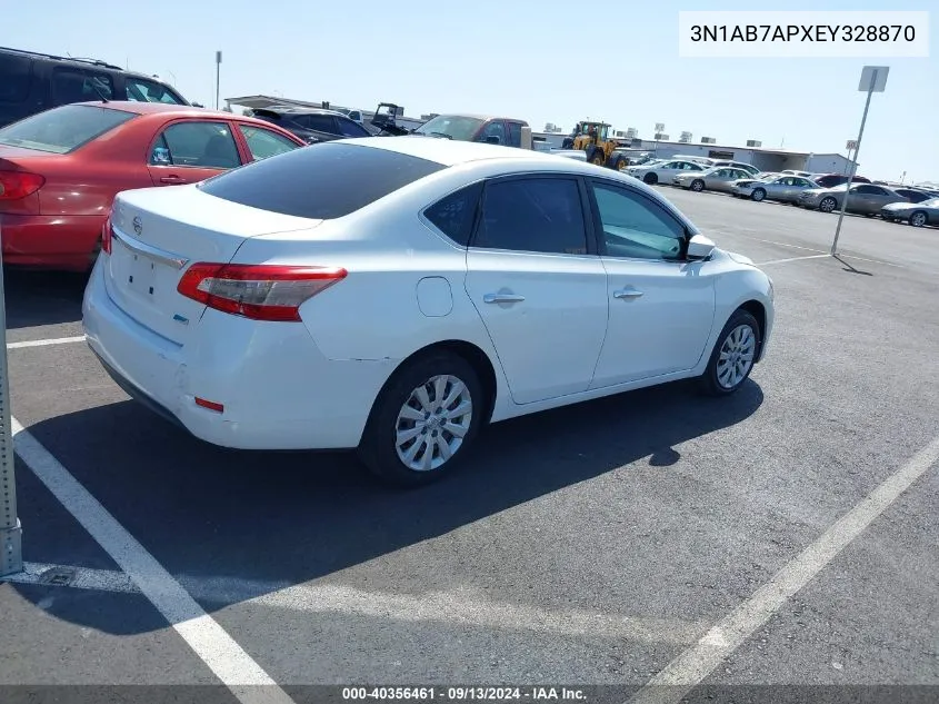 2014 Nissan Sentra S VIN: 3N1AB7APXEY328870 Lot: 40356461