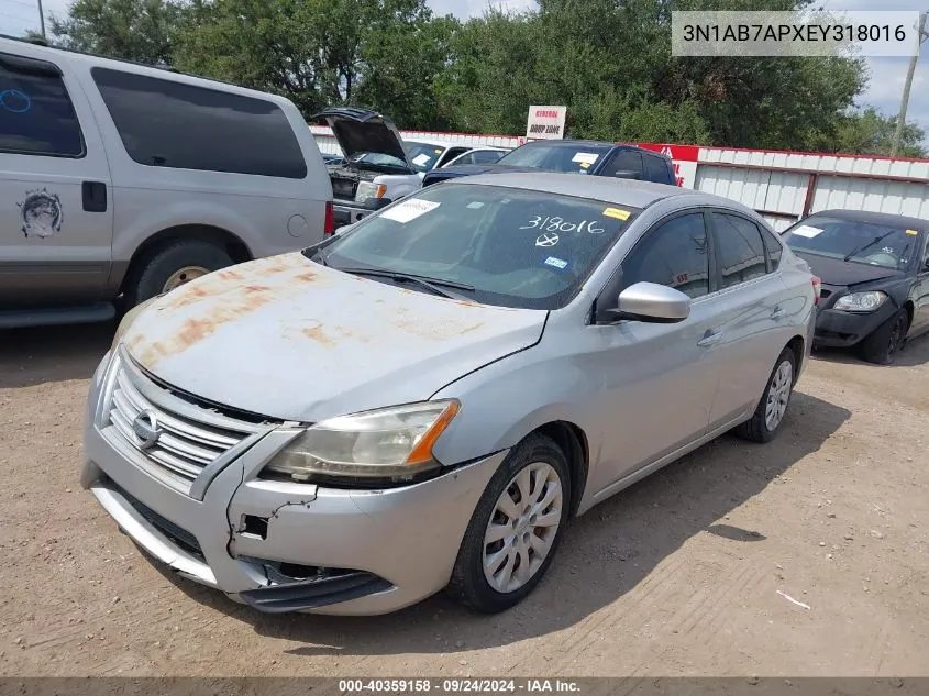 2014 Nissan Sentra S VIN: 3N1AB7APXEY318016 Lot: 40359158