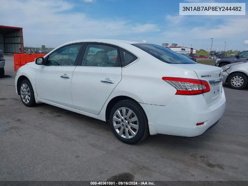 2014 Nissan Sentra Fe+ S/Fe+ Sv/S/Sl/Sr/Sv VIN: 3N1AB7AP8EY244482 Lot: 40361001