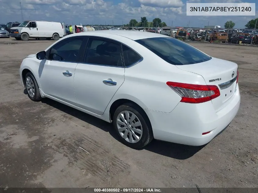 2014 Nissan Sentra Fe+ S/Fe+ Sv/S/Sl/Sr/Sv VIN: 3N1AB7AP8EY251240 Lot: 40380502