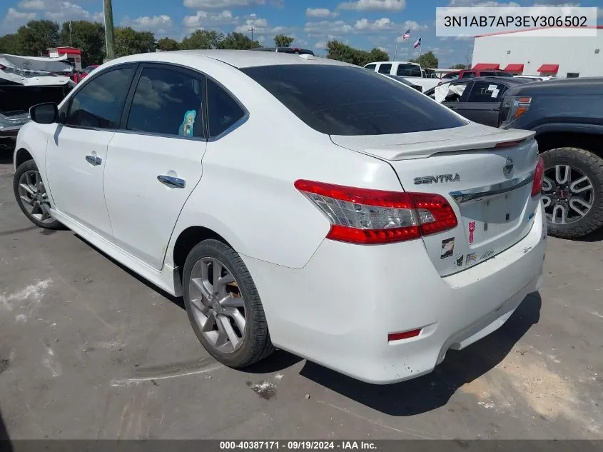 2014 Nissan Sentra Sr VIN: 3N1AB7AP3EY306502 Lot: 40387171