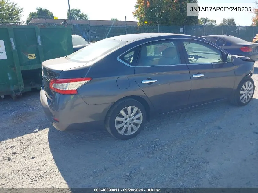 2014 Nissan Sentra S VIN: 3N1AB7AP0EY248235 Lot: 40398011