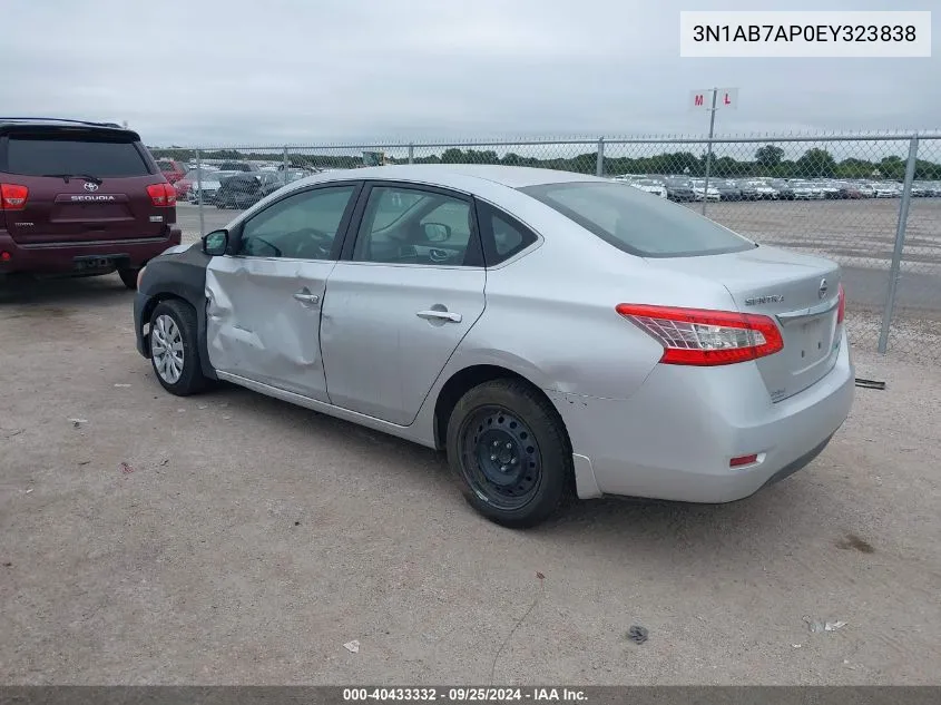 2014 Nissan Sentra Sv VIN: 3N1AB7AP0EY323838 Lot: 40433332