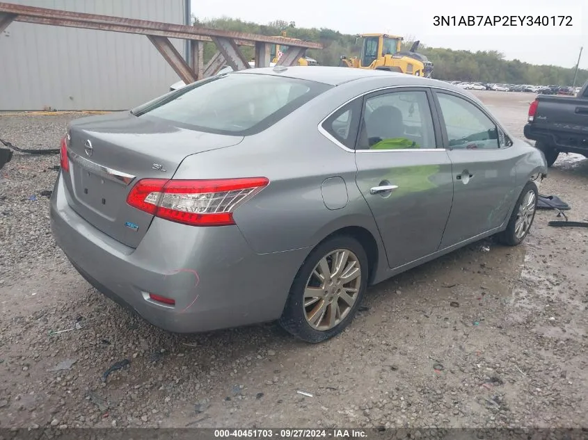 2014 Nissan Sentra Sl VIN: 3N1AB7AP2EY340172 Lot: 40451703