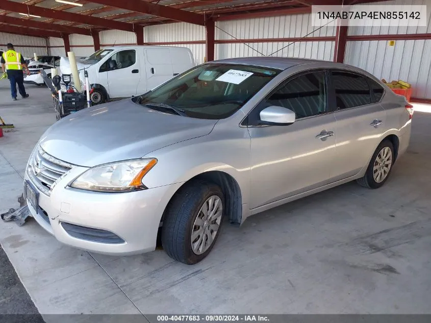 2014 Nissan Sentra S/Sv/Sr/Sl VIN: 1N4AB7AP4EN855142 Lot: 40477683