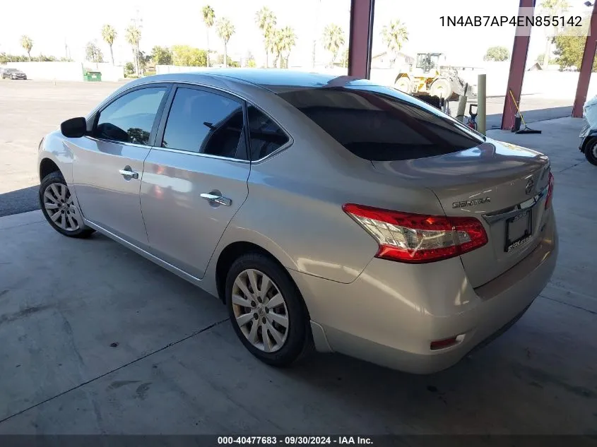 2014 Nissan Sentra S/Sv/Sr/Sl VIN: 1N4AB7AP4EN855142 Lot: 40477683