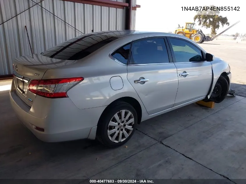 2014 Nissan Sentra S/Sv/Sr/Sl VIN: 1N4AB7AP4EN855142 Lot: 40477683