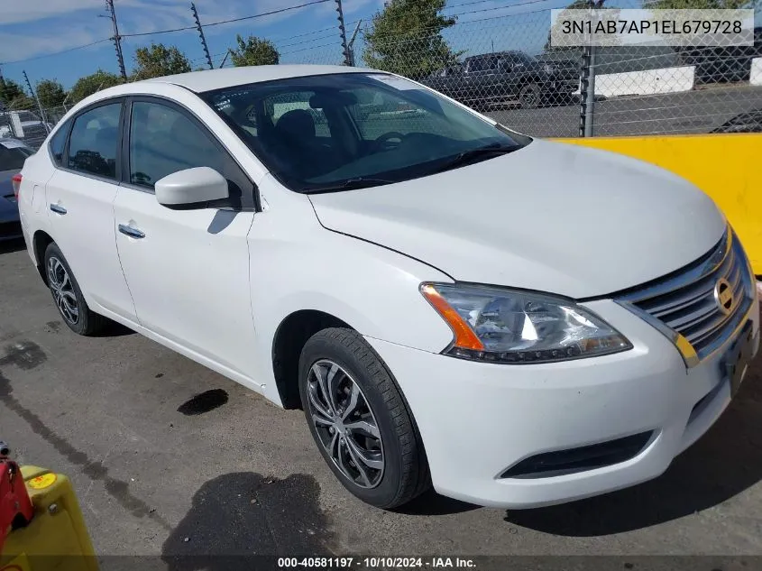 2014 Nissan Sentra S VIN: 3N1AB7AP1EL679728 Lot: 40581197