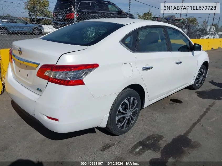 2014 Nissan Sentra S VIN: 3N1AB7AP1EL679728 Lot: 40581197