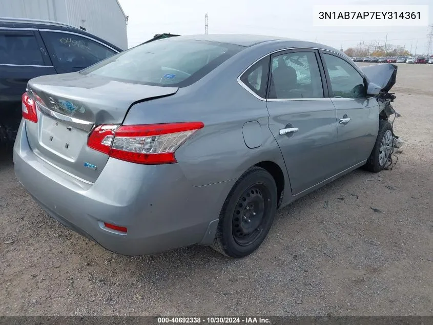 2014 Nissan Sentra S VIN: 3N1AB7AP7EY314361 Lot: 40692338