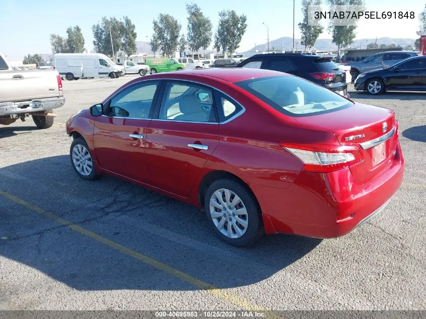 2014 Nissan Sentra S VIN: 3N1AB7AP5EL691848 Lot: 40695983