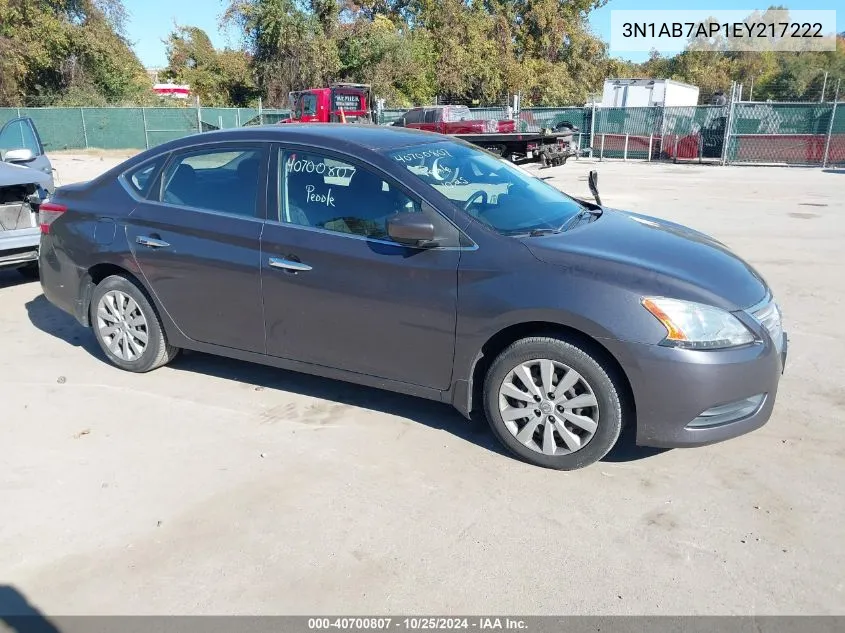 2014 Nissan Sentra Fe+ S/Fe+ Sv/S/Sl/Sr/Sv VIN: 3N1AB7AP1EY217222 Lot: 40700807