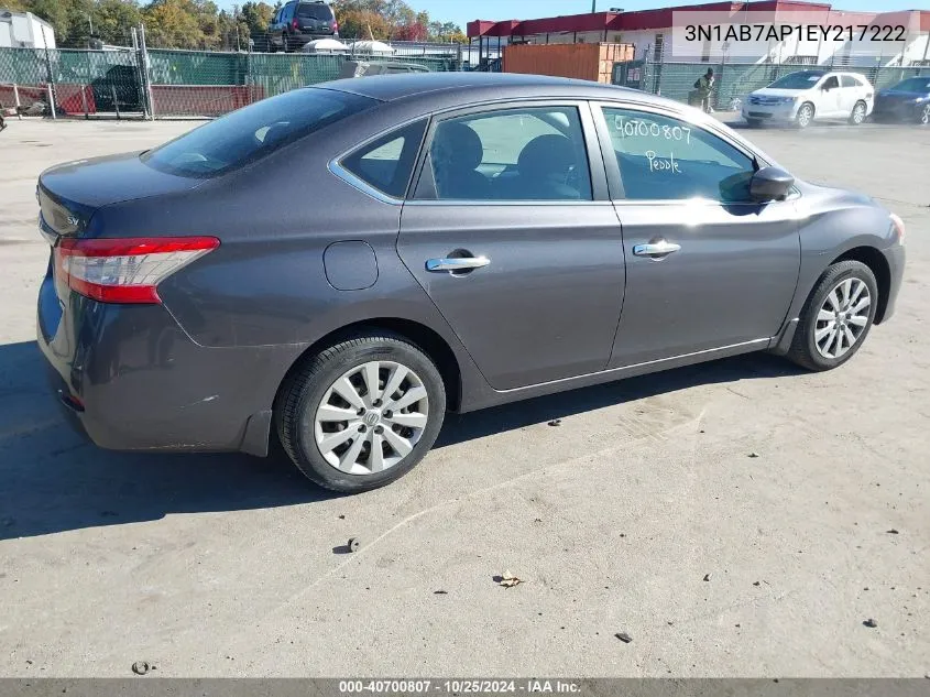 2014 Nissan Sentra Fe+ S/Fe+ Sv/S/Sl/Sr/Sv VIN: 3N1AB7AP1EY217222 Lot: 40700807