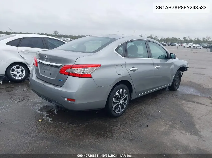 2014 Nissan Sentra S VIN: 3N1AB7AP8EY248533 Lot: 40726671