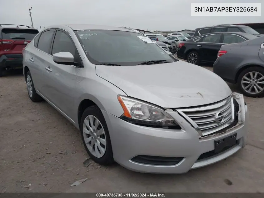 2014 Nissan Sentra S VIN: 3N1AB7AP3EY326684 Lot: 40735735