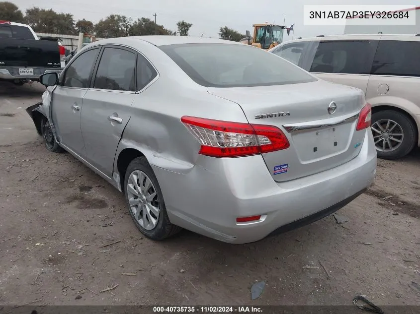 2014 Nissan Sentra S VIN: 3N1AB7AP3EY326684 Lot: 40735735