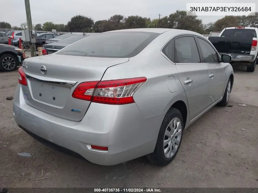 2014 Nissan Sentra S VIN: 3N1AB7AP3EY326684 Lot: 40735735