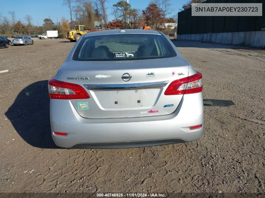 2014 Nissan Sentra Sl VIN: 3N1AB7AP0EY230723 Lot: 40746925