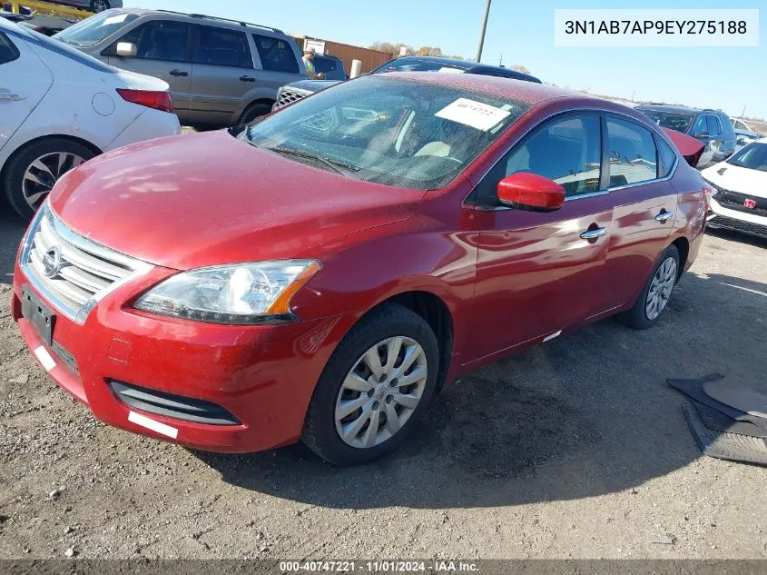 2014 Nissan Sentra S VIN: 3N1AB7AP9EY275188 Lot: 40747221