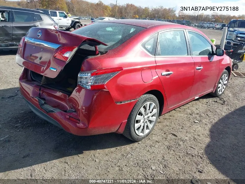 2014 Nissan Sentra S VIN: 3N1AB7AP9EY275188 Lot: 40747221