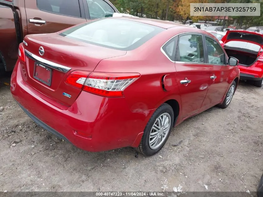 2014 Nissan Sentra S VIN: 3N1AB7AP3EY325759 Lot: 40747223