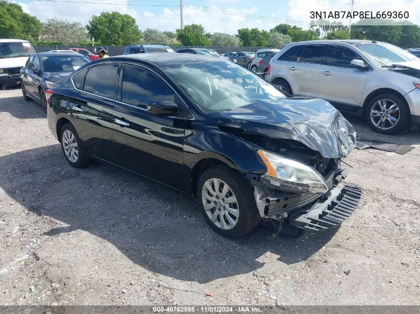 2014 Nissan Sentra Fe+ S/Fe+ Sv/S/Sl/Sr/Sv VIN: 3N1AB7AP8EL669360 Lot: 40762595