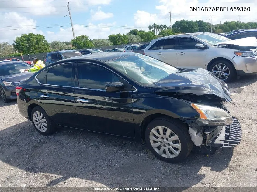 2014 Nissan Sentra Fe+ S/Fe+ Sv/S/Sl/Sr/Sv VIN: 3N1AB7AP8EL669360 Lot: 40762595