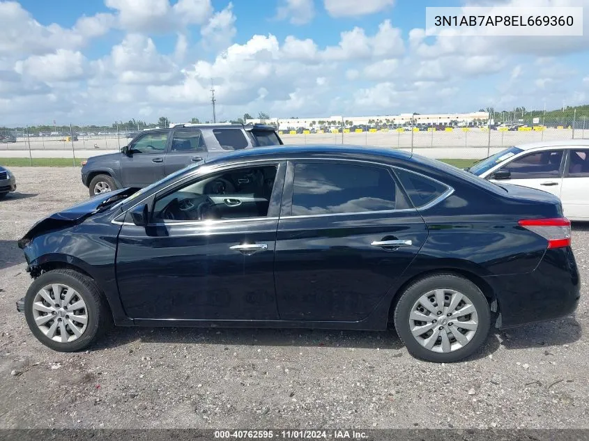 2014 Nissan Sentra Fe+ S/Fe+ Sv/S/Sl/Sr/Sv VIN: 3N1AB7AP8EL669360 Lot: 40762595