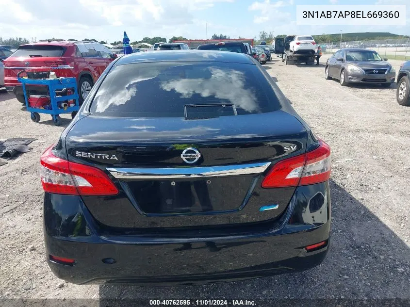 2014 Nissan Sentra Fe+ S/Fe+ Sv/S/Sl/Sr/Sv VIN: 3N1AB7AP8EL669360 Lot: 40762595