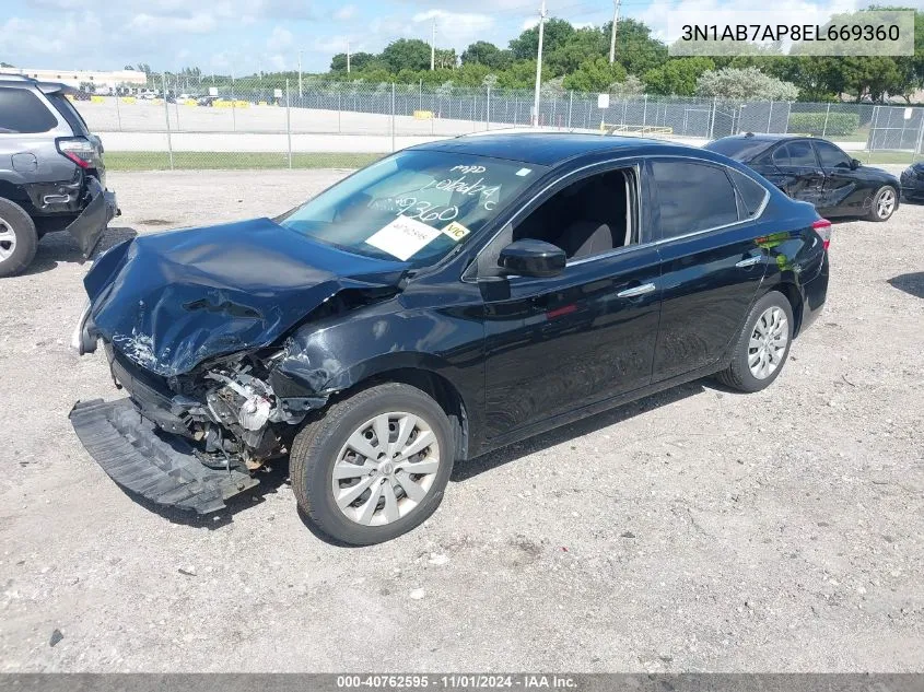 2014 Nissan Sentra Fe+ S/Fe+ Sv/S/Sl/Sr/Sv VIN: 3N1AB7AP8EL669360 Lot: 40762595