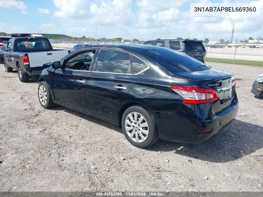 2014 Nissan Sentra Fe+ S/Fe+ Sv/S/Sl/Sr/Sv VIN: 3N1AB7AP8EL669360 Lot: 40762595