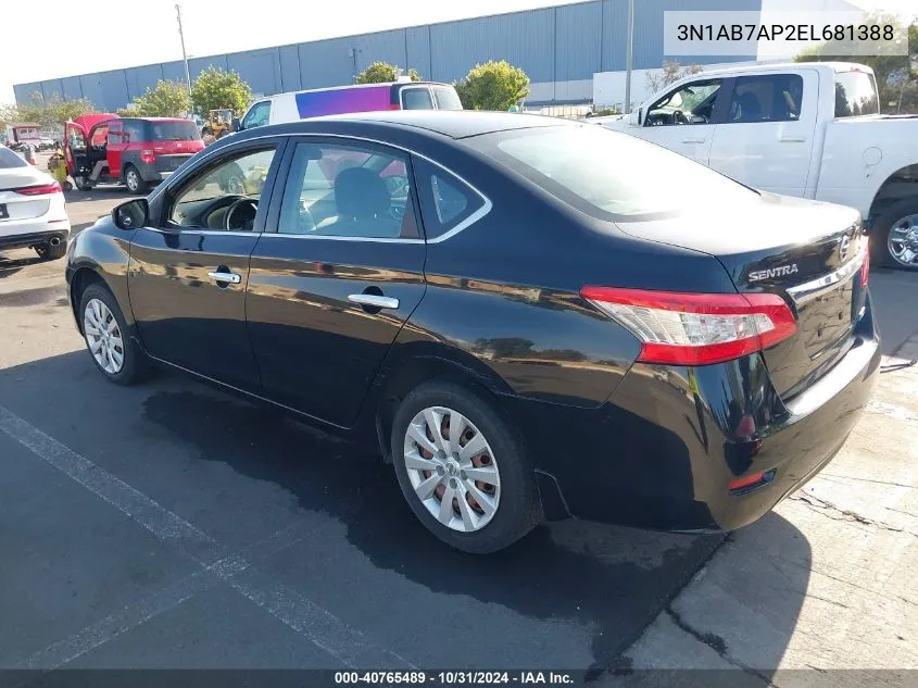 2014 Nissan Sentra S VIN: 3N1AB7AP2EL681388 Lot: 40765489