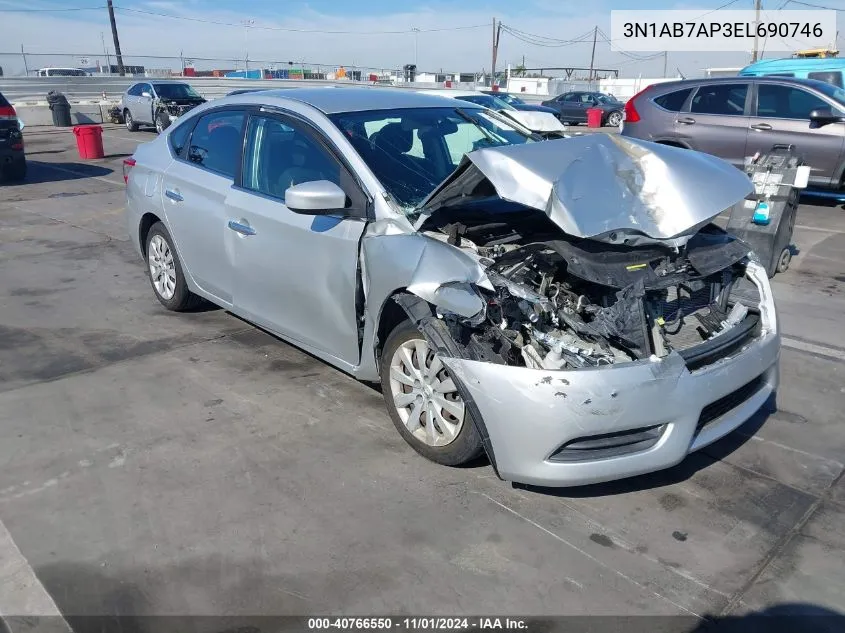 2014 Nissan Sentra S VIN: 3N1AB7AP3EL690746 Lot: 40766550