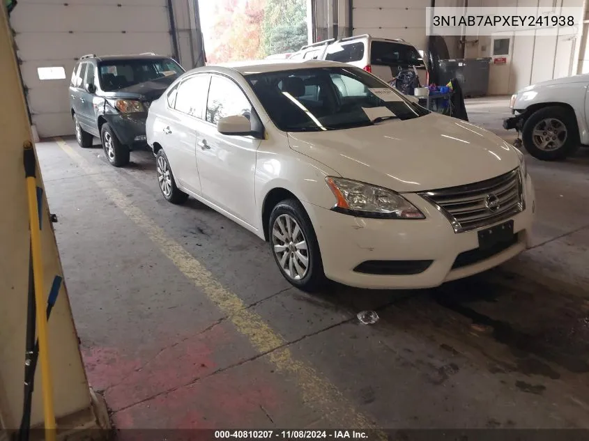 2014 Nissan Sentra Fe+ S/Fe+ Sv/S/Sl/Sr/Sv VIN: 3N1AB7APXEY241938 Lot: 40810207