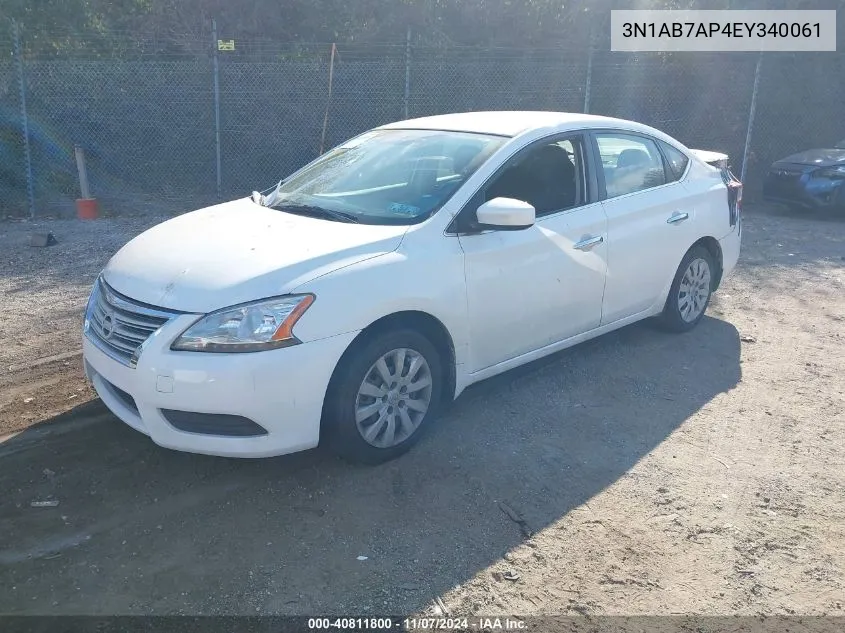 2014 Nissan Sentra Fe+ S VIN: 3N1AB7AP4EY340061 Lot: 40811800