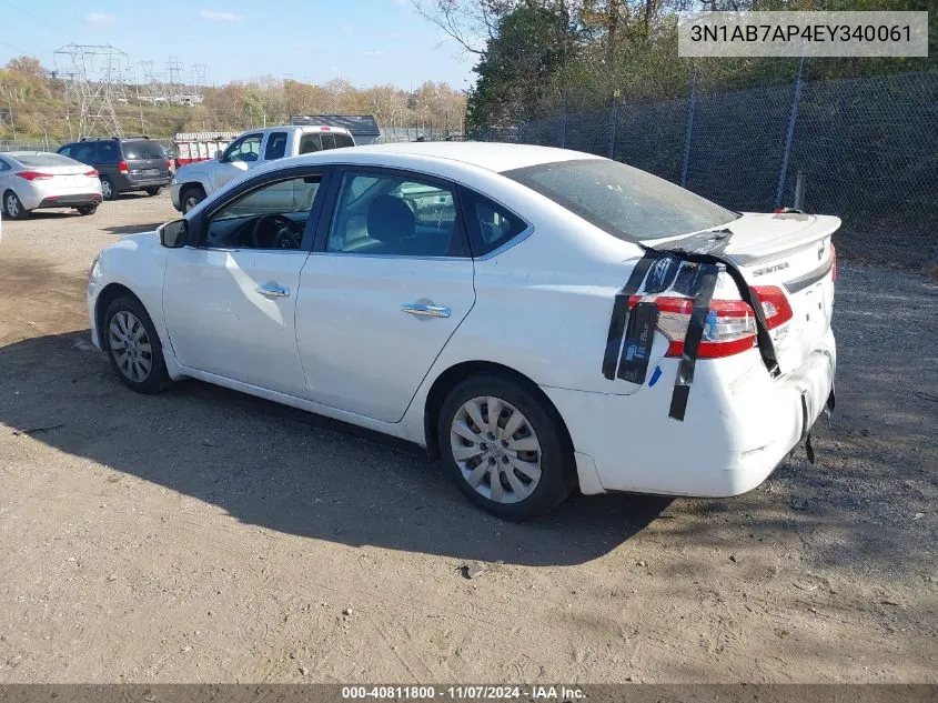 2014 Nissan Sentra Fe+ S VIN: 3N1AB7AP4EY340061 Lot: 40811800