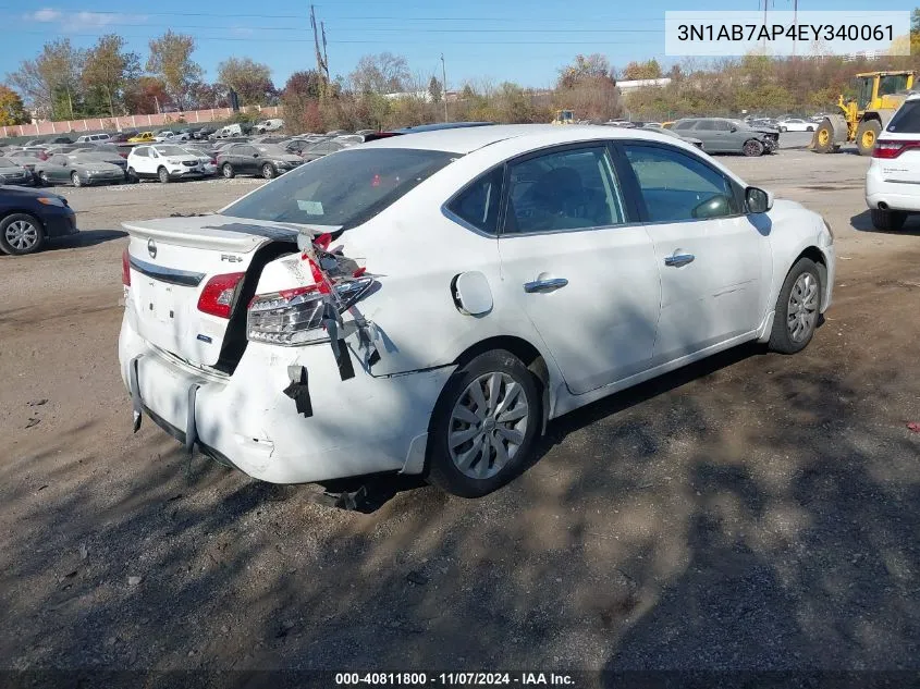 2014 Nissan Sentra Fe+ S VIN: 3N1AB7AP4EY340061 Lot: 40811800