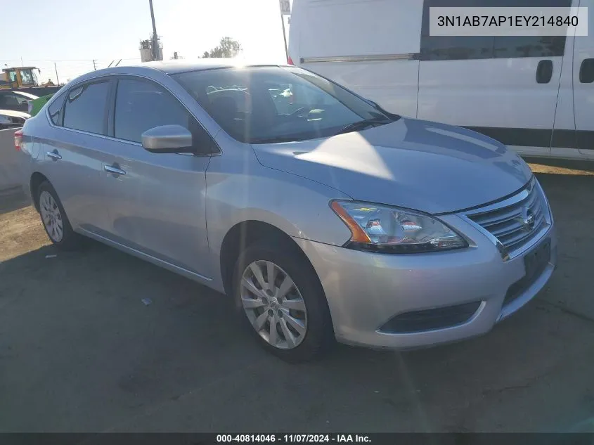 2014 Nissan Sentra Fe+ S/Fe+ Sv/S/Sl/Sr/Sv VIN: 3N1AB7AP1EY214840 Lot: 40814046