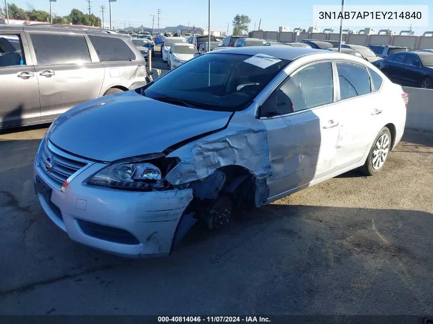 2014 Nissan Sentra Fe+ S/Fe+ Sv/S/Sl/Sr/Sv VIN: 3N1AB7AP1EY214840 Lot: 40814046