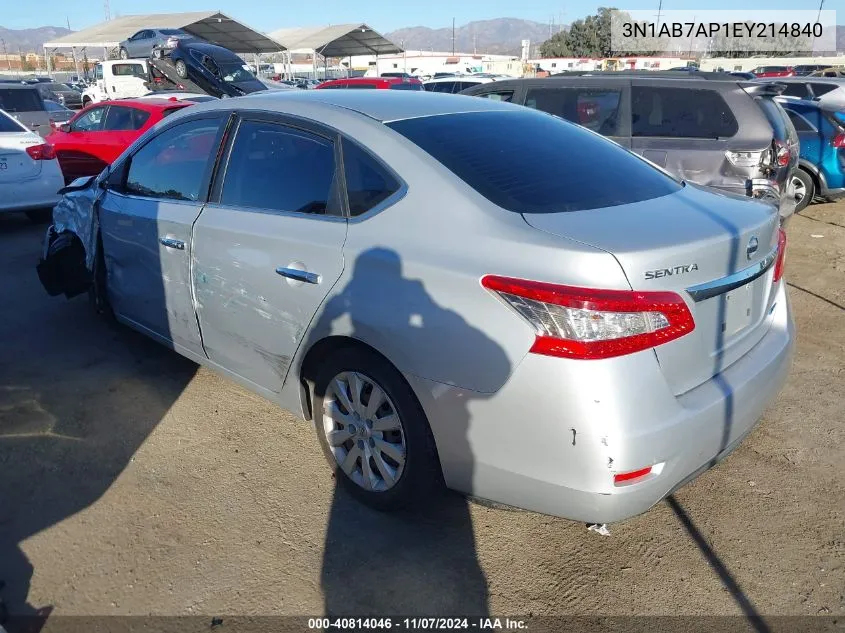 2014 Nissan Sentra Fe+ S/Fe+ Sv/S/Sl/Sr/Sv VIN: 3N1AB7AP1EY214840 Lot: 40814046