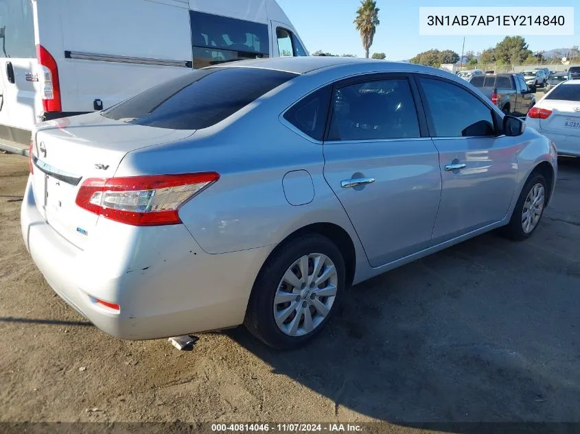 2014 Nissan Sentra Fe+ S/Fe+ Sv/S/Sl/Sr/Sv VIN: 3N1AB7AP1EY214840 Lot: 40814046