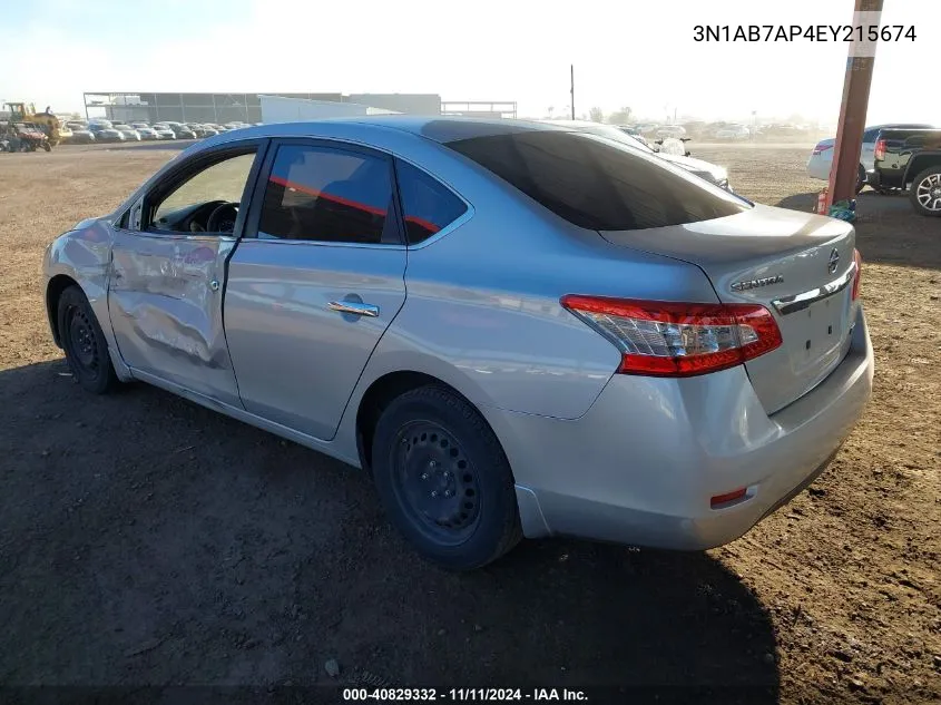 2014 Nissan Sentra Fe+ S/Fe+ Sv/S/Sl/Sr/Sv VIN: 3N1AB7AP4EY215674 Lot: 40829332